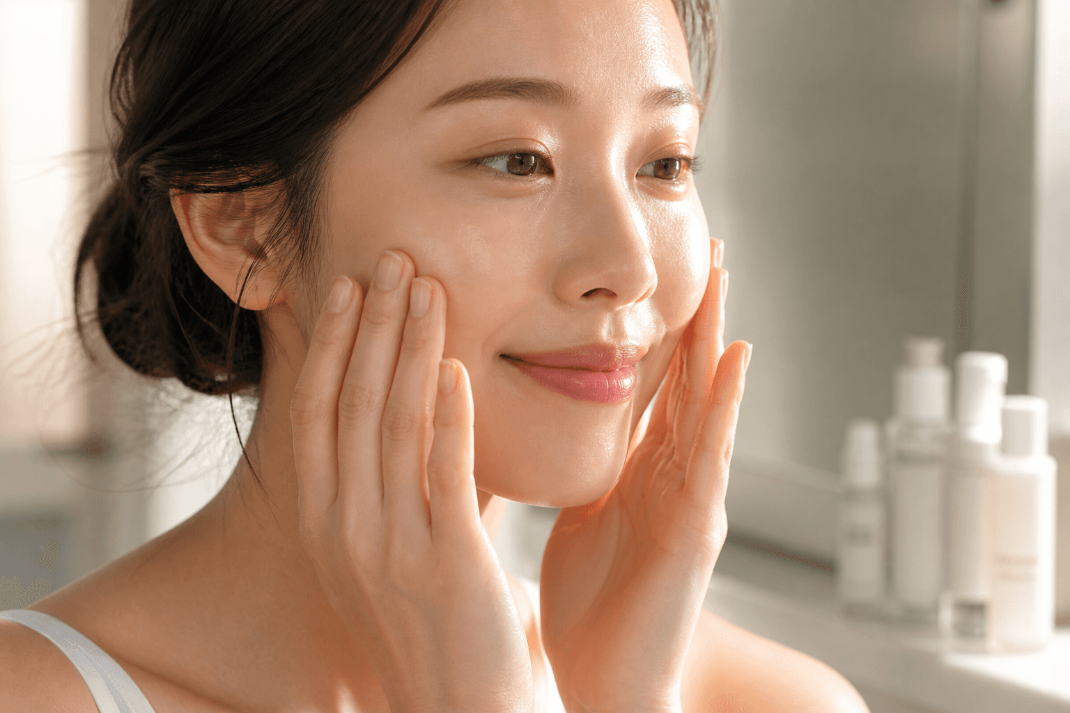 Applying hydrating essence as part of a Korean skincare routine